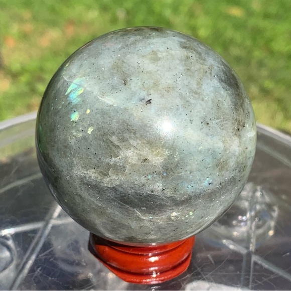 58.5MM 2.2” Madagascar Rainbow Labradorite Stone Sphere Crystal Ball Wood Stand - Picture 14 of 14